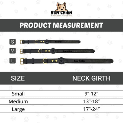 Bon Chien Leather Dog Collar with Apple Airtag Holder- Secure and Track Your Beloved Pets-Premium Pet Accessory for Dogs- Waterproof and Adjustable Dog Collar